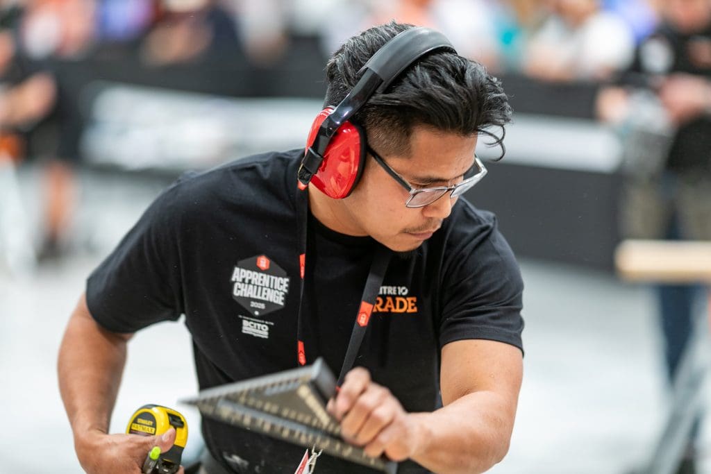 apprentice in the midst of the skills test at the nzcb conference and expo