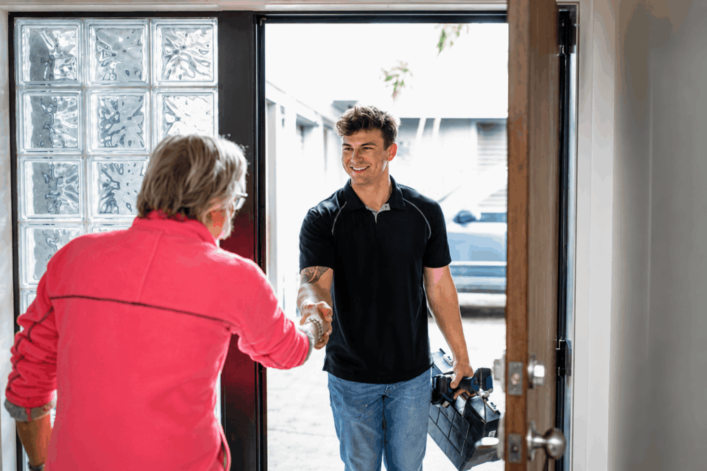 builder being greeted by homeowner