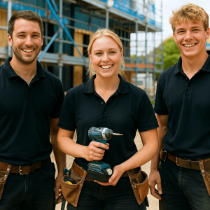 three apprentices smiling at the camera