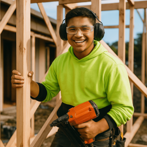young gateway apprentice smiling on a job site